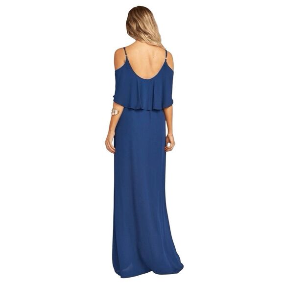 Show Me Your MuMu Bridesmaid Maxi Slip Dress Gown XS Blue Ruffle Evening NWT - Picture 2 of 6